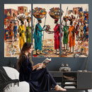 African Folk Art Canvas Wall Art, Colorful African Women Village Painting Print, Tribal Ethnic Home Decor, Vibrant African Art, Living Room