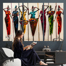 African Folk Art Canvas Wall Art, Colorful African Women Village Painting Print, Tribal Ethnic Home Decor, Vibrant African Art, Living Room