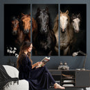 Horse Wall Art Canvas Print, Wild Horses Portrait Photography, Dramatic Equestrian Decor, Black Brown White Horse Herd, Rustic Ranch Art