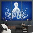 Large 3-Panel Blue Octopus Canvas Wall Art | Coastal Marine by MyGreatCanvas | Canvas Wall Art Prints | Photo Prints & Wall Decor
