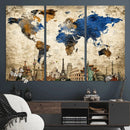 World Map Canvas Print – Vintage Blue and Gold World Map
