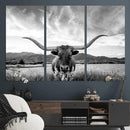 Longhorn Black and White Wall Art – Rustic Western Bull