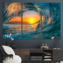 Ocean Wave Sunset Wall Art | Large Coastal Wave Canvas Print