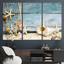 Seashells on Rustic Wooden Background, Seashells Wall Art