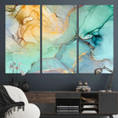 Abstract Aqua and Gold Fluid Wall Art Canvas | 3 Panel Large by MyGreatCanvas | Canvas Wall Art Prints | Photo Prints & Wall Decor