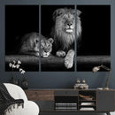 Large Black and White Lion Couple Wall Art Canvas Print –