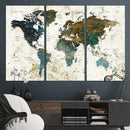 Vintage World Map Wall Art Canvas Print, Framed Rustic Earth