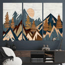 Abstract Wood Panel Effect Mountain Range Top Wall Art