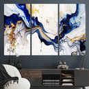 Golden Cascades on Midnight Blue – Deep Blue Abstract Wall