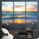 Golden Sunset Over Ocean Waves - Serene Coastal Triptych