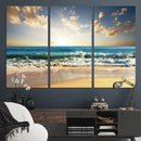 Golden Sunset Beach Triptych Canvas Wall Art for Living Room