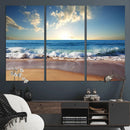 Serene Ocean Sunset Canvas Wall Art - Beach Waves at Sunset,