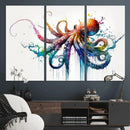 Watercolor Vibrant Octopus Wall Art Canvas Print | Abstract