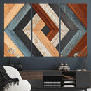 Geometric Wood Art Wall Decor Canvas Print, Rustic Wooden