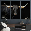 Black Bull Wall Art – Majestic Longhorn Canvas Print with