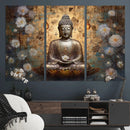 Golden Buddha Wall Art Canvas Print | Zen Meditation Floral