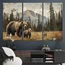 Rustic Grizzly 399 Bear Family Wall Art Canvas Print