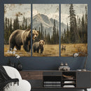 Rustic Grizzly 399 Bear Family Wall Art Canvas Print