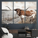 Vintage Texas Cow Wall Art Canvas Print, Rustic Longhorn
