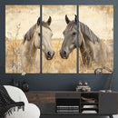 Chines Ink Style Grunge Horses Wall Art Canvas Print