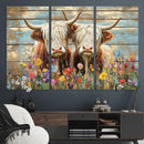 Cute Highland Cow Canvas Wall Art - Rustic Farmhouse Decor