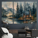 Rustic Cabin Woods Wall Art Print | Lake in a Forest Canvas