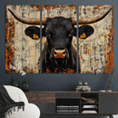 Rustic Texas Artwork Wall Art Canvas Print - Abstract Cow