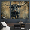Texas Longhorn Bull Wall Art – Framed Rustic Cow Canvas