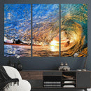 Ocean Wave at Sunset Canvas Wall Art – Vibrant Coastal Beach