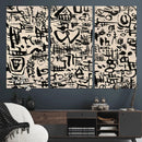 Abstract Love and Chaos Canvas Print, Black Symbols on Beige