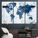 Modern Blue World Map Canvas Print – Framed Wall Art,