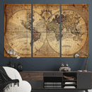 Vintage World Map Wall Art Canvas – Antique Style Push Pin