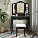 4 Drawers Wood Mirrored Vanity Dressing Table with Stool by LJGDeals