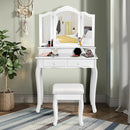 4 Drawers Wood Mirrored Vanity Dressing Table with Stool by LJGDeals