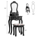 Makeup Dressing Table and Bench 3 Drawers and Cushioned Stool for Girls-Black