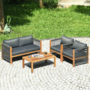 4 Pieces Acacia Wood Outdoor Patio Furniture Set with Cushions by LJGDeals