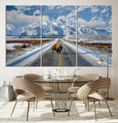 Bison Wall Art - Snowy Road Wall Art – Framed Mountain by MyGreatCanvas | Canvas Wall Art Prints | Photo Prints & Wall Decor