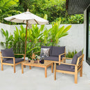 Outdoor 4 Pieces Acacia Wood Chat Set with Water Resistant Cushions by LJGDeals
