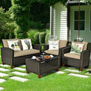 4 Pieces Patio Rattan Furniture Set with Cushions by LJGDeals