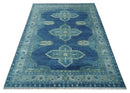 10x14 Hand Knotted Blue and Silver Traditional Antique style Wool Rug, Living Room by The Rug Decor