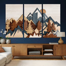 Rustic Abstract Wood Panel Effect Canvas Mountain Range Top