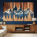 Rustic Wood Style Mountain Wall Art, Nature Forest Canvas