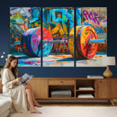 Fitness Gym Barbell Graffiti Wall Art Canvas Print