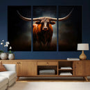 Abstract Texas Longhorn Wall Art Print | 3-Panel Large Texas