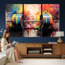 Weightlifting Barbell Art Triptych, Bold Abstract Fitness