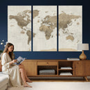 Detailed World Map Wall Art Canvas Print