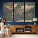 Rustic Black and Wood World Map Canvas Wall Art – Framed