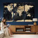 Framed Large World Map Wall Art Canvas Print for Living Room