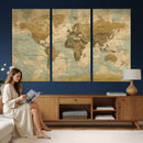 Vintage World Map Wall Art Canvas Print, Detailed World Map