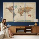 Vintage World Map Canvas Wall Art Print – Framed Modern